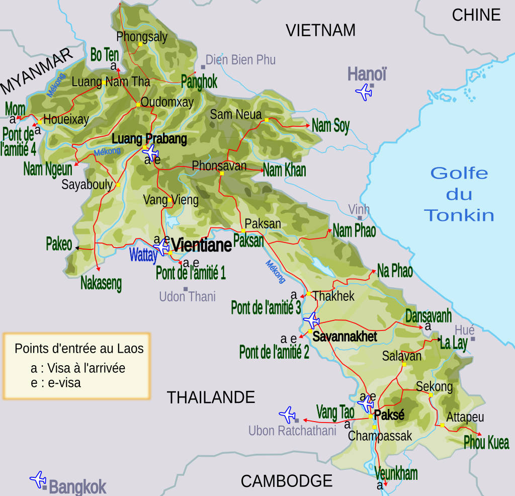 Carte des points d'entrée au Laos.